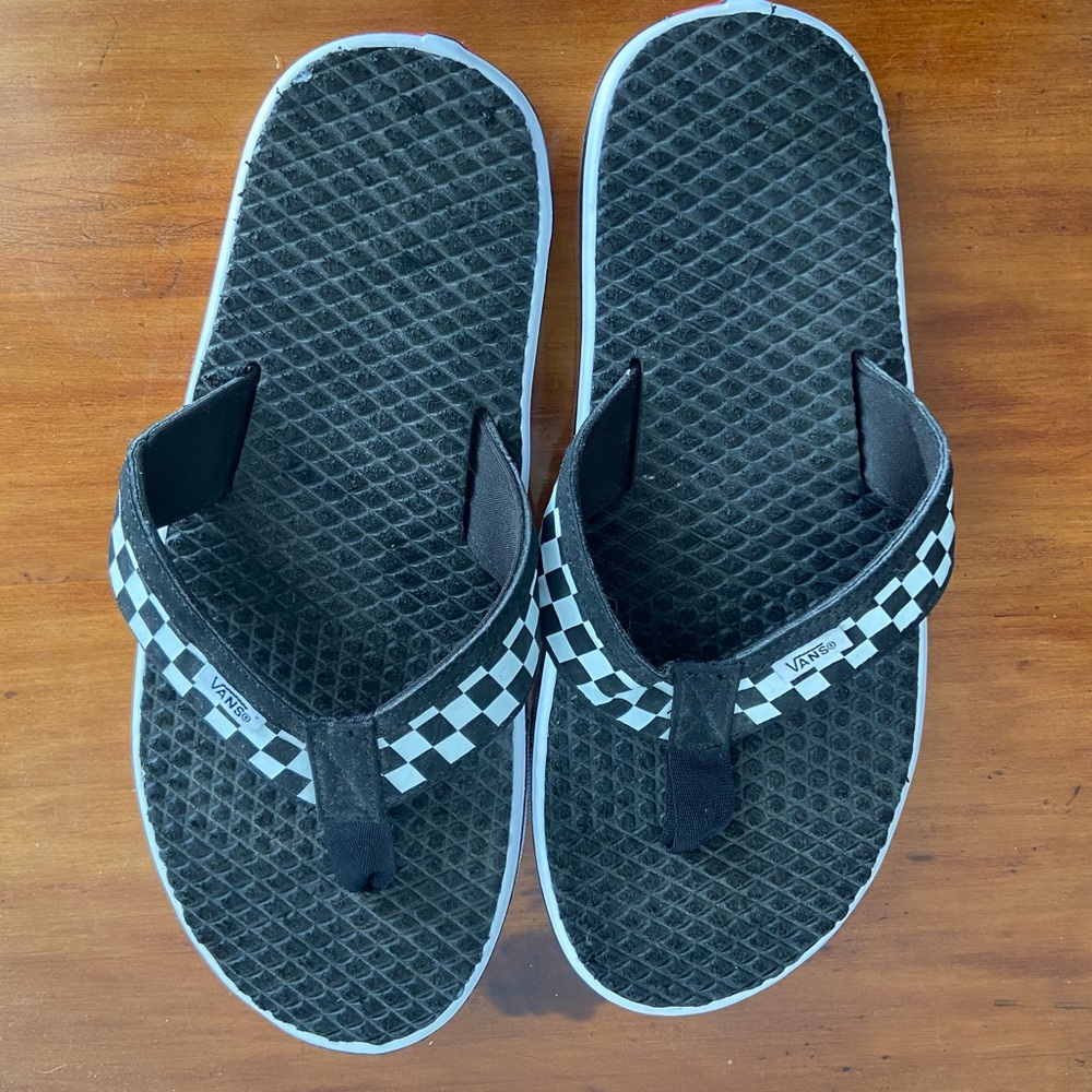 Vans La Costa Lite Flip Flop Black/White Checkered Strap, White Sole Men's 10